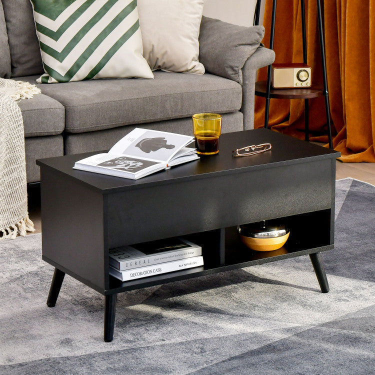 Lift-Top Coffee Table with Hidden Storage and 2 Open Shelves