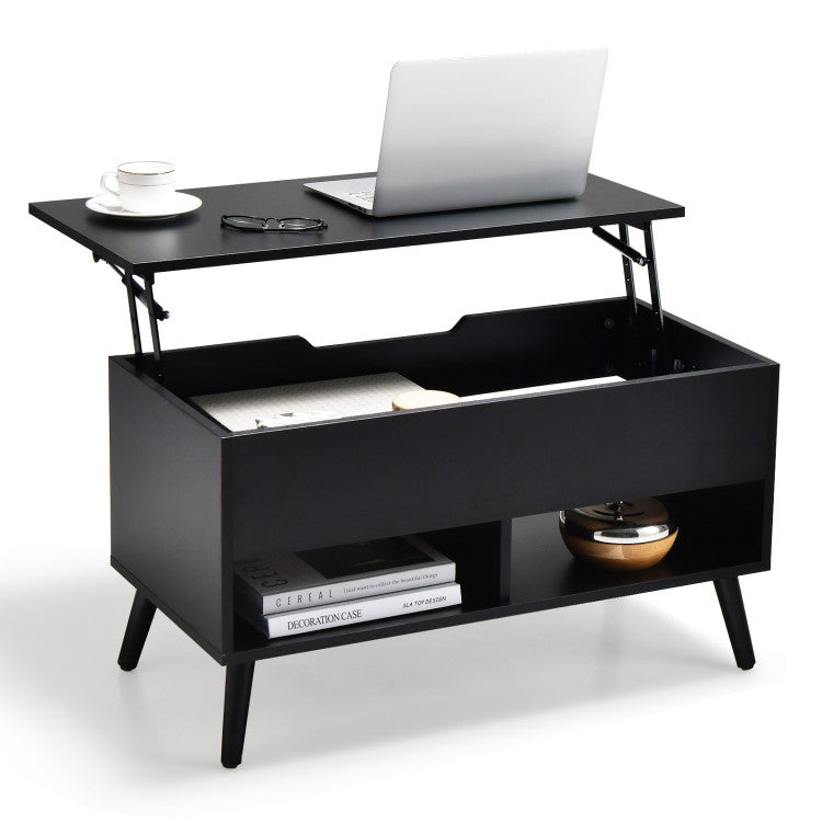 Lift-Top Coffee Table with Hidden Storage and 2 Open Shelves