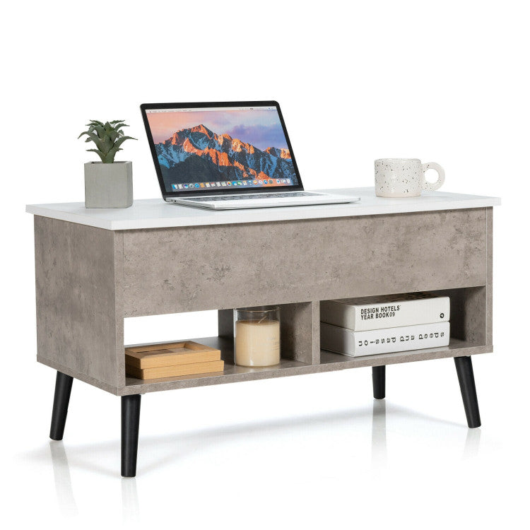 Lift-Top Coffee Table with Hidden Storage and 2 Open Shelves