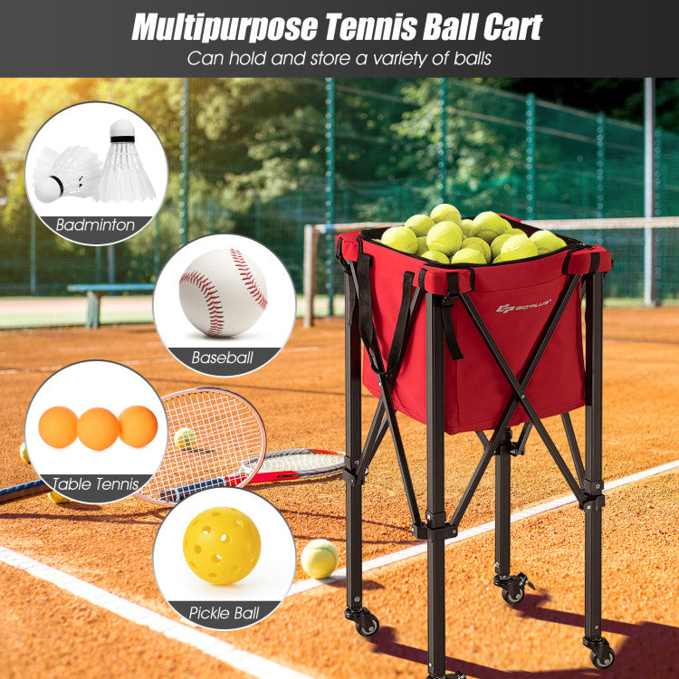 Lightweight Foldable Tennis Ball Teaching Cart with Wheels and Removable Bag