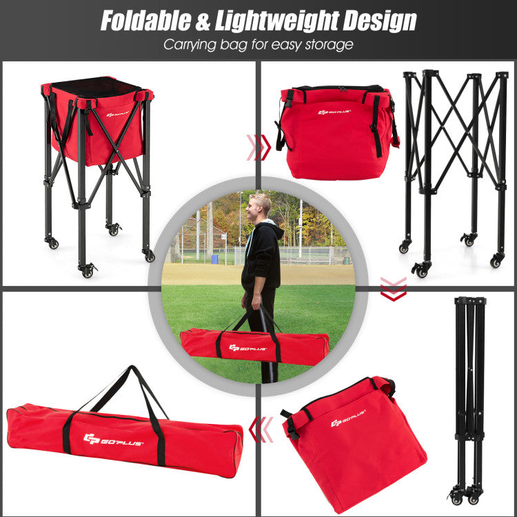 Lightweight Foldable Tennis Ball Teaching Cart with Wheels and Removable Bag