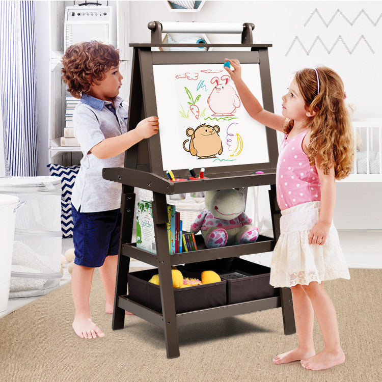 MDF Kids Art Easels with Storage Space and Chalk Board