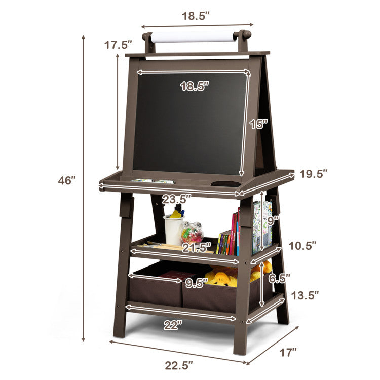 MDF Kids Art Easels with Storage Space and Chalk Board