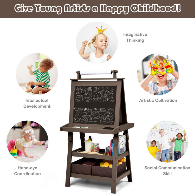 MDF Kids Art Easels with Storage Space and Chalk Board