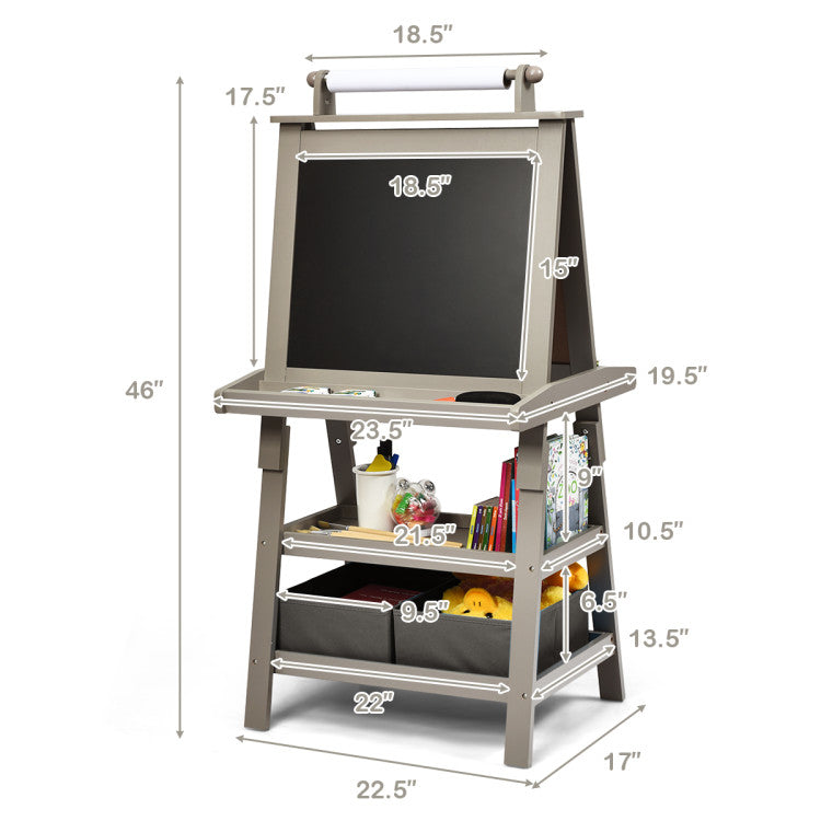 MDF Kids Art Easels with Storage Space and Chalk Board