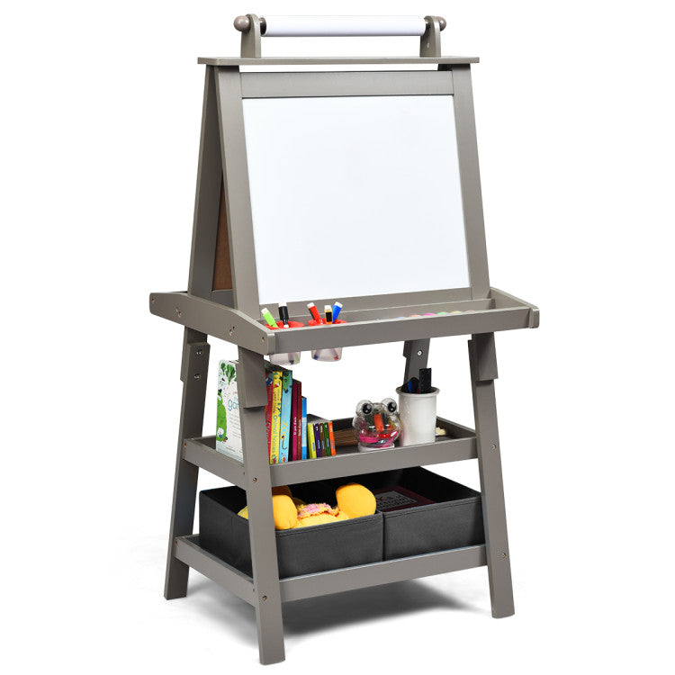 MDF Kids Art Easels with Storage Space and Chalk Board