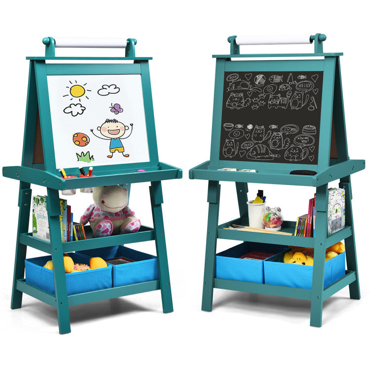 MDF Kids Art Easels with Storage Space and Chalk Board