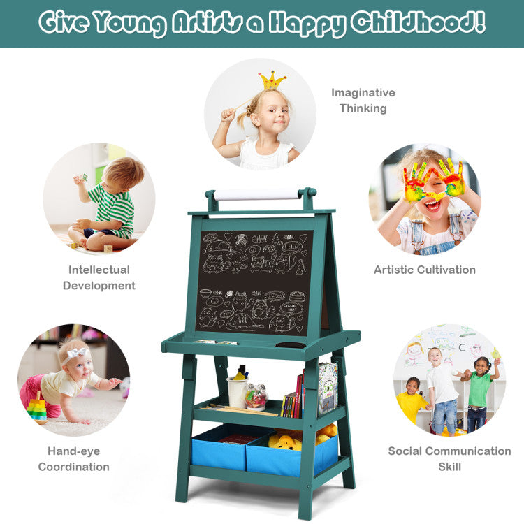 MDF Kids Art Easels with Storage Space and Chalk Board