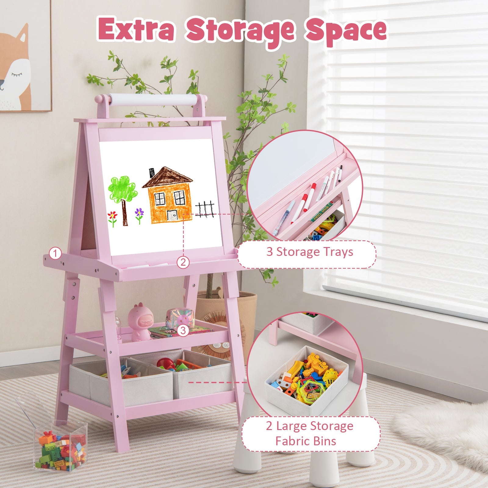 MDF Kids Art Easels with Storage Space and Chalk Board