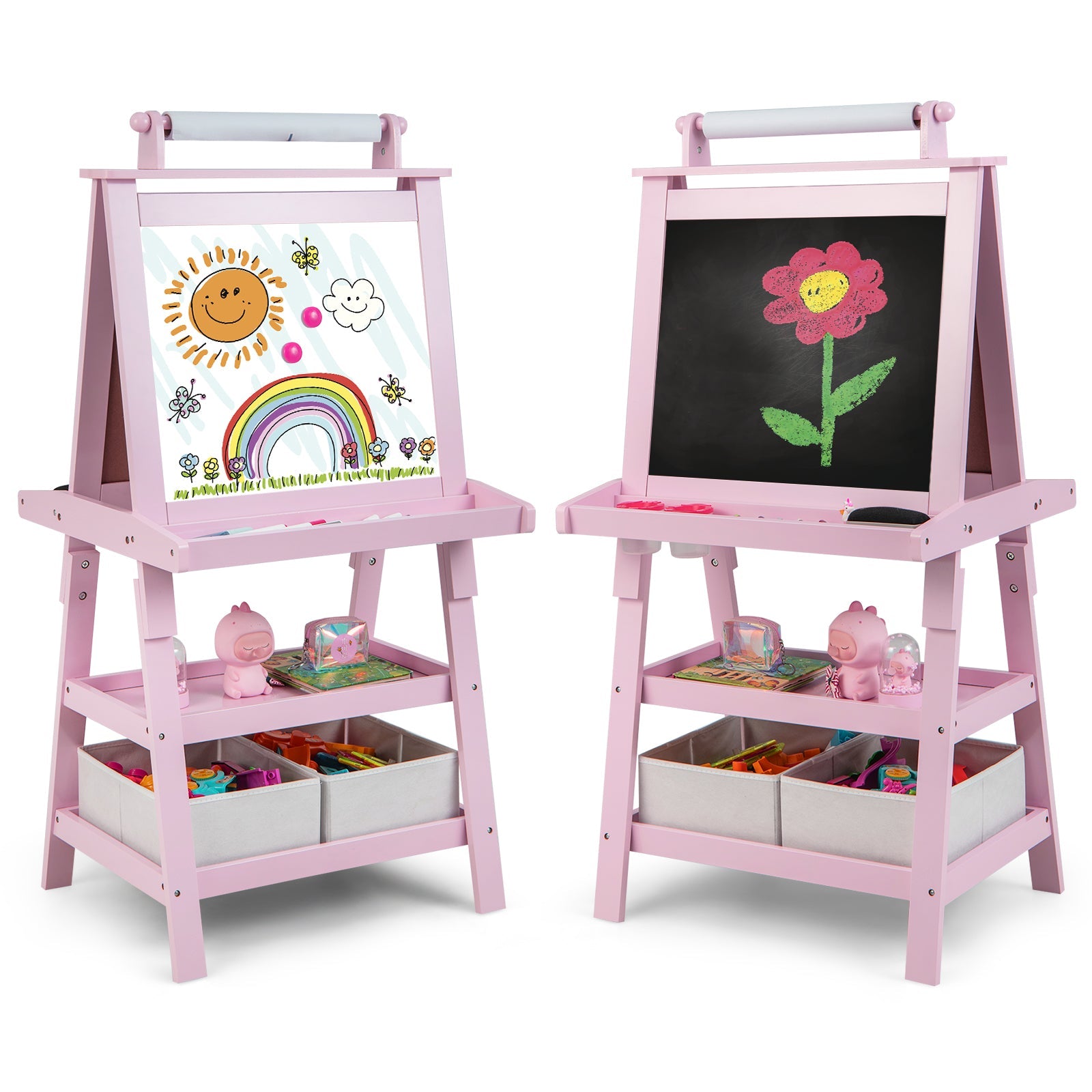 MDF Kids Art Easels with Storage Space and Chalk Board