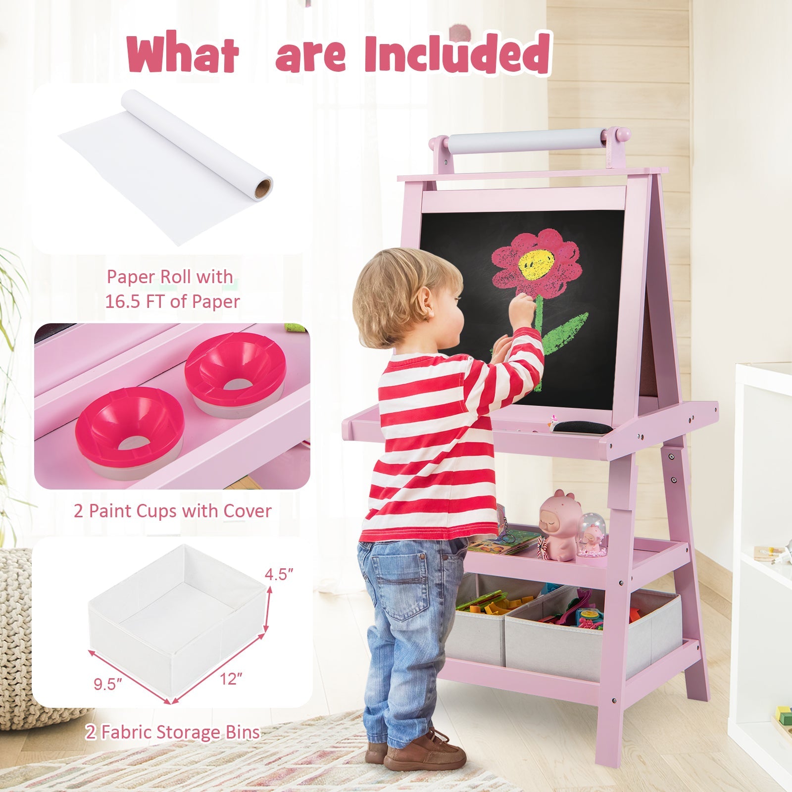 MDF Kids Art Easels with Storage Space and Chalk Board