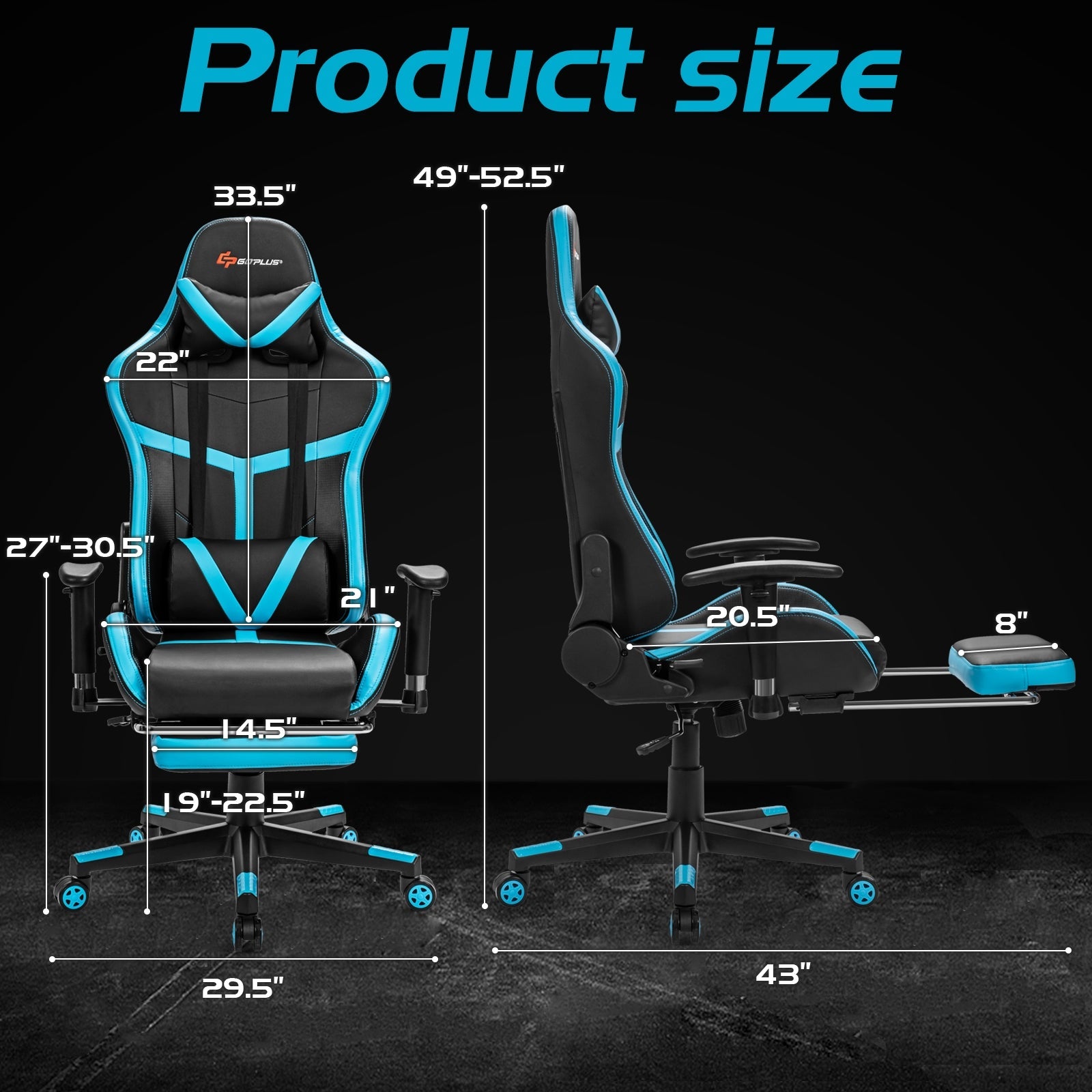 Massage Gaming Chair with Adjustable Footrest Lumbar Support and Headrest