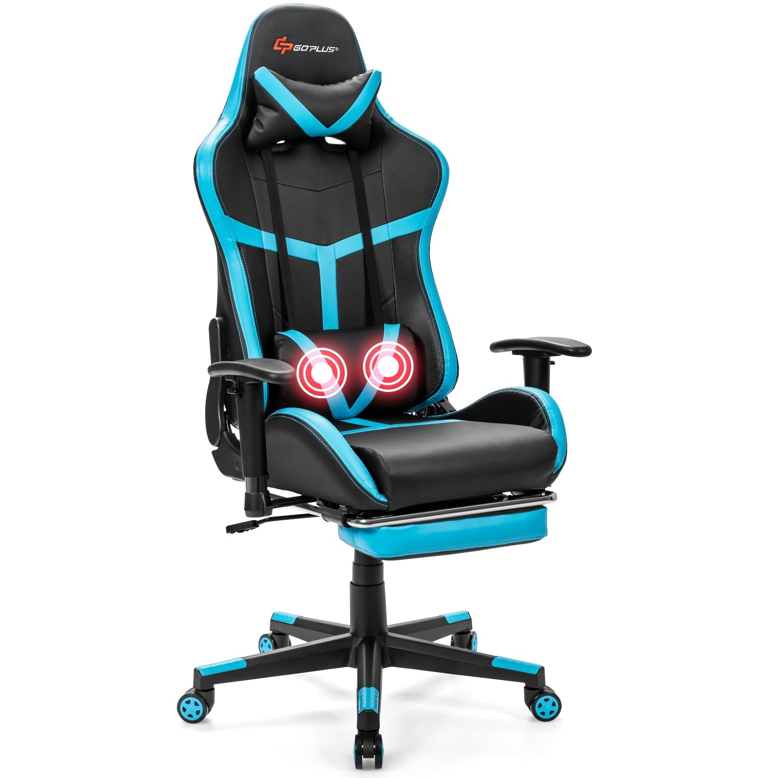 Massage Gaming Chair with Adjustable Footrest Lumbar Support and Headrest