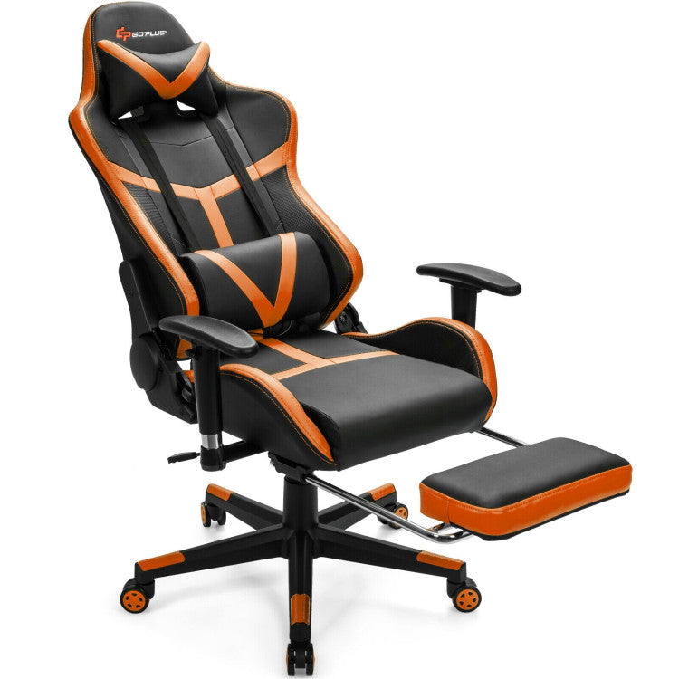 Massage Gaming Chair with Adjustable Footrest Lumbar Support and Headrest