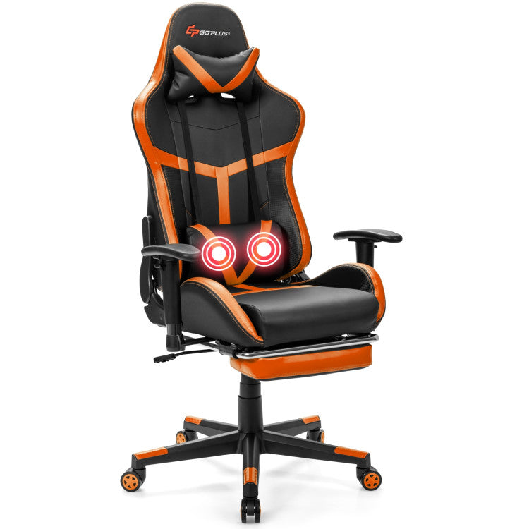 Massage Gaming Chair with Adjustable Footrest Lumbar Support and Headrest