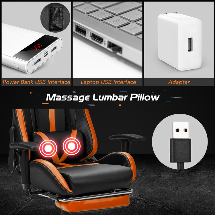 Massage Gaming Chair with Adjustable Footrest Lumbar Support and Headrest