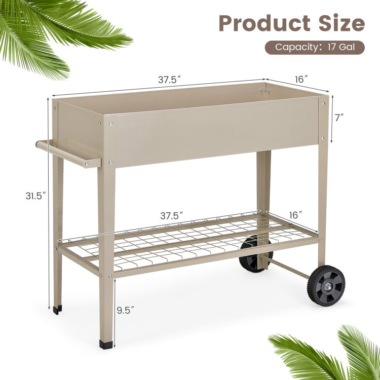 Metal Raised Garden Bed with Storage Shelf Hanging Hooks and Wheels