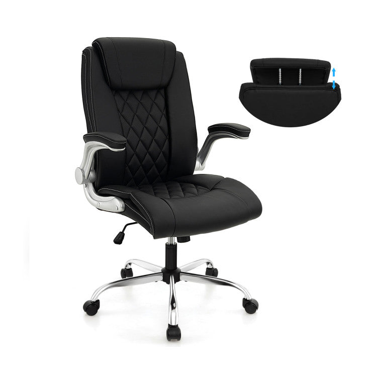 Modern Rockable PU Leather Office Chair with Adjustable Heights and Headrest