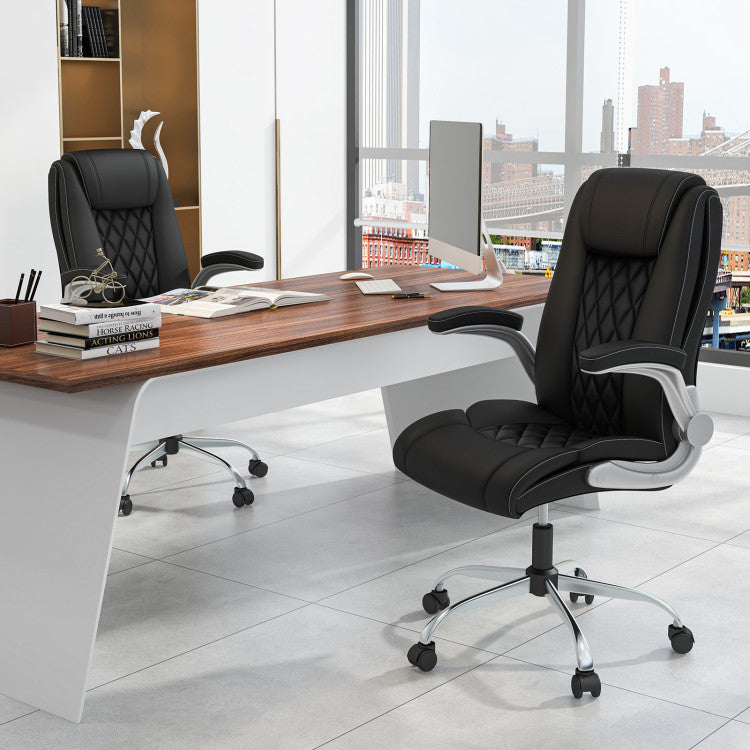 Modern Rockable PU Leather Office Chair with Adjustable Heights and Headrest