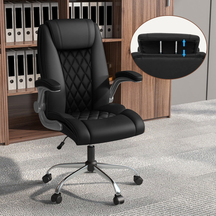 Modern Rockable PU Leather Office Chair with Adjustable Heights and Headrest