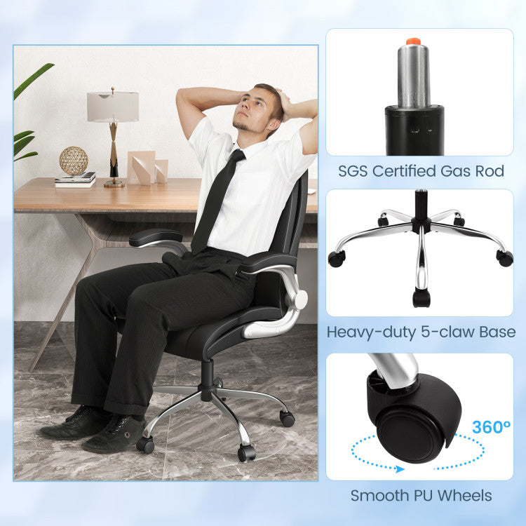 Modern Rockable PU Leather Office Chair with Adjustable Heights and Headrest