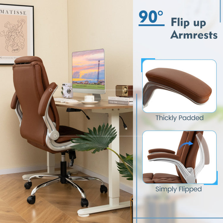 Modern Rockable PU Leather Office Chair with Adjustable Heights and Headrest