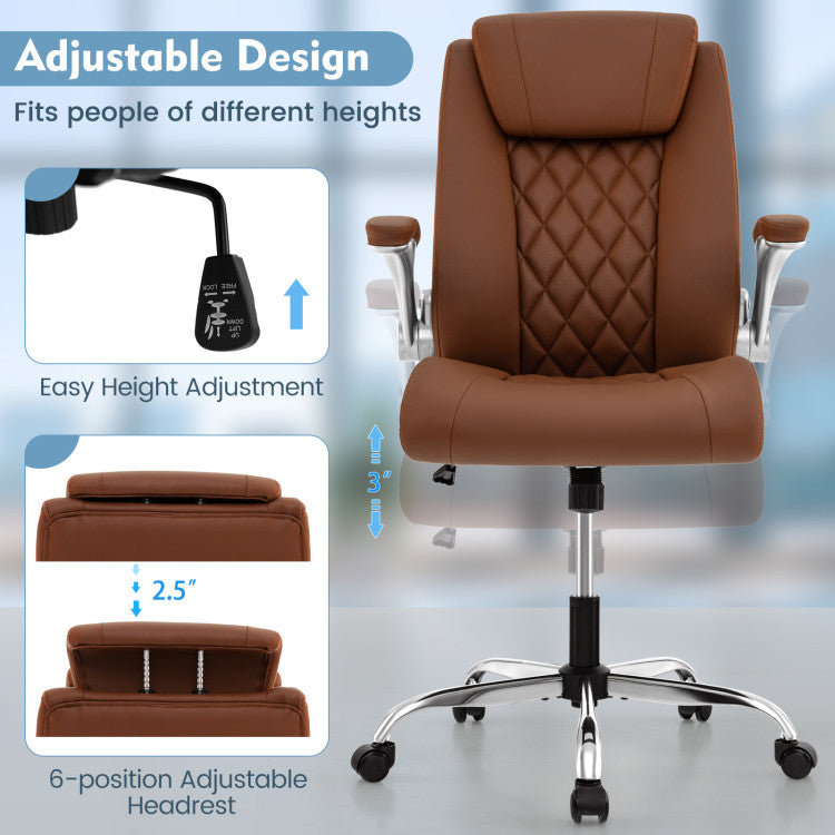 Modern Rockable PU Leather Office Chair with Adjustable Heights and Headrest