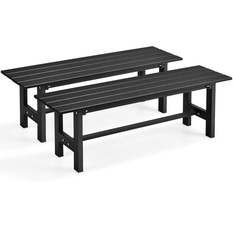 47" Outdoor Chair Patio Bench with Slatted Seat Plastic Coated Iron Frame