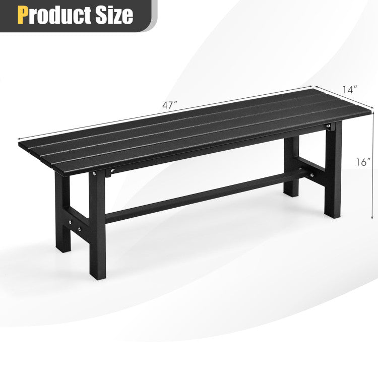 47" Outdoor Chair Patio Bench with Slatted Seat Plastic Coated Iron Frame