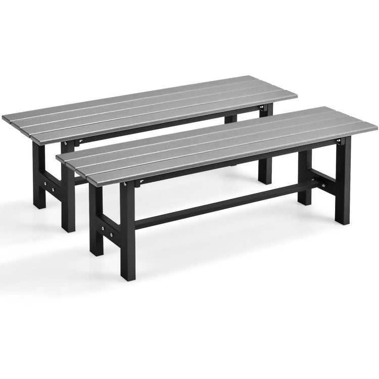 47" Outdoor Chair Patio Bench with Slatted Seat Plastic Coated Iron Frame