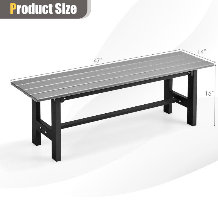 47" Outdoor Chair Patio Bench with Slatted Seat Plastic Coated Iron Frame