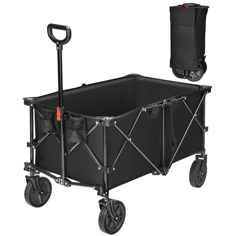 Outdoor Folding Wagon Cart with Adjustable Handle for Camping, Picnics, and Barbecues