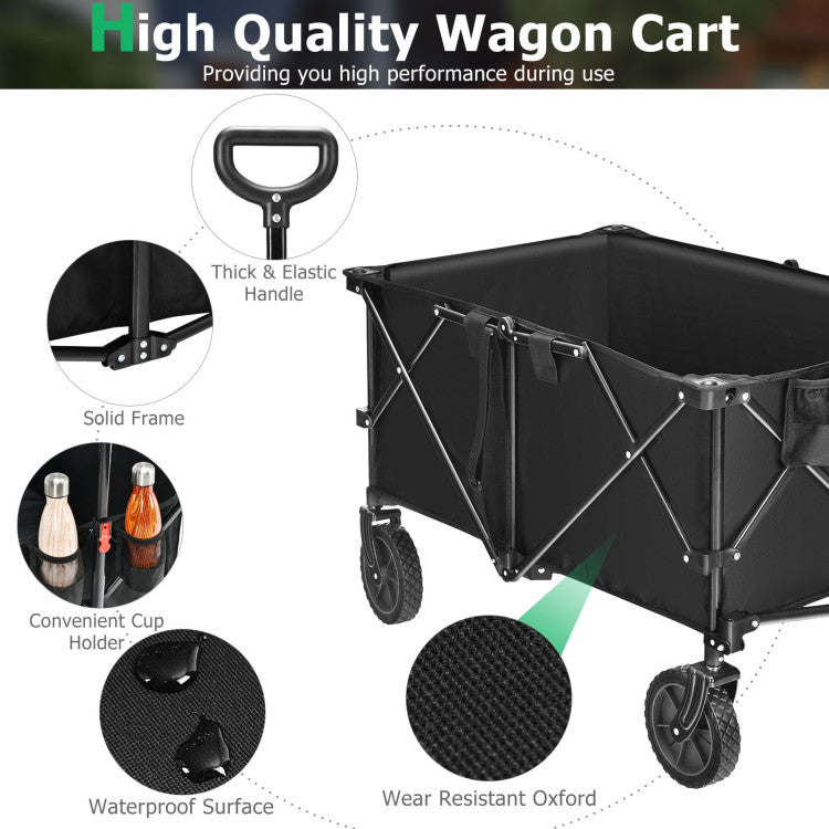 Outdoor Folding Wagon Cart with Adjustable Handle for Camping, Picnics, and Barbecues