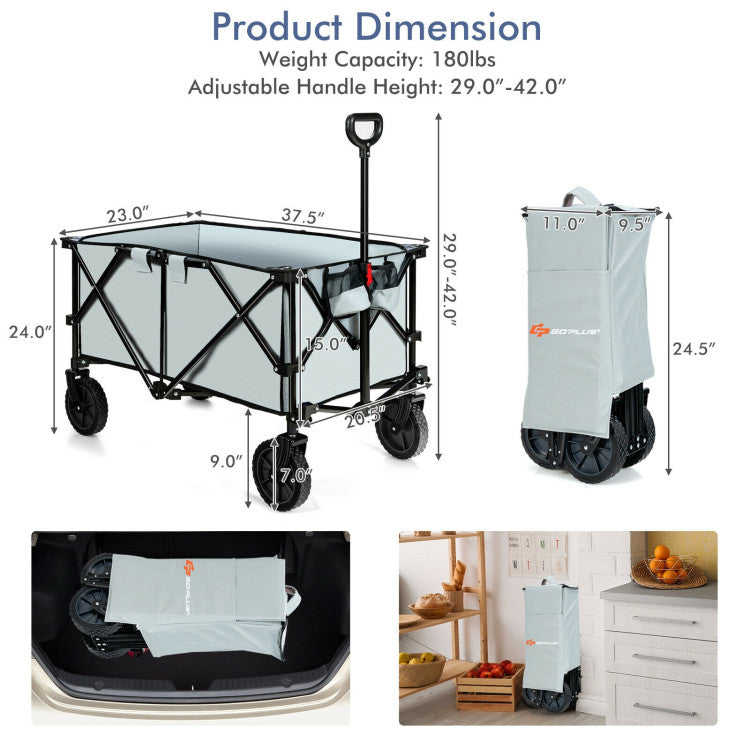 Outdoor Folding Wagon Cart with Adjustable Handle for Camping, Picnics, and Barbecues