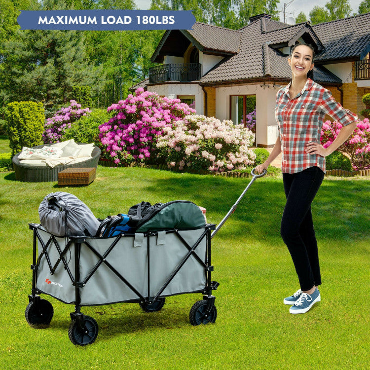 Outdoor Folding Wagon Cart with Adjustable Handle for Camping, Picnics, and Barbecues