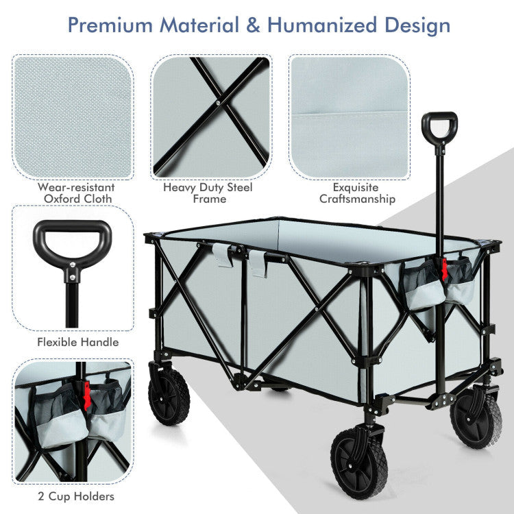 Outdoor Folding Wagon Cart with Adjustable Handle for Camping, Picnics, and Barbecues