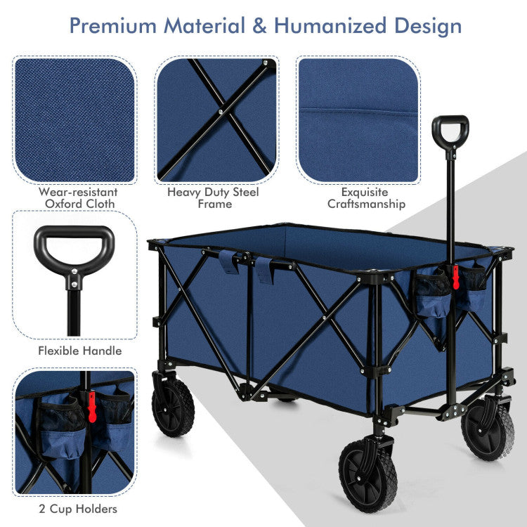 Outdoor Folding Wagon Cart with Adjustable Handle for Camping, Picnics, and Barbecues