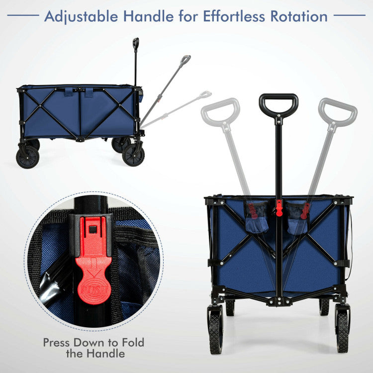 Outdoor Folding Wagon Cart with Adjustable Handle for Camping, Picnics, and Barbecues