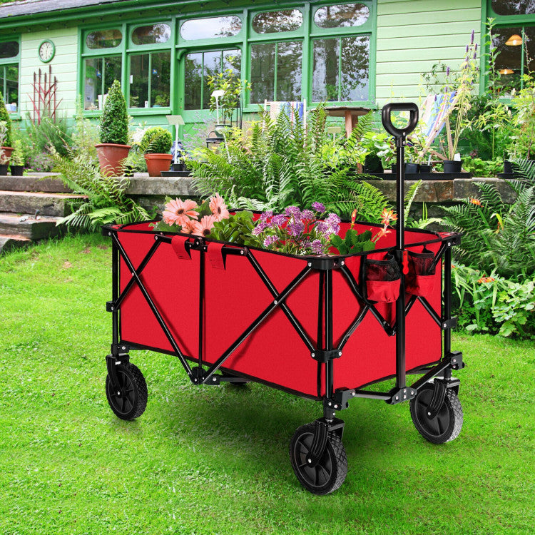 Outdoor Folding Wagon Cart with Adjustable Handle for Camping, Picnics, and Barbecues