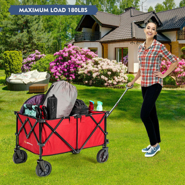 Outdoor Folding Wagon Cart with Adjustable Handle for Camping, Picnics, and Barbecues