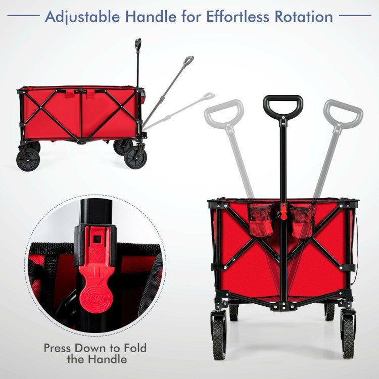 Outdoor Folding Wagon Cart with Adjustable Handle for Camping, Picnics, and Barbecues