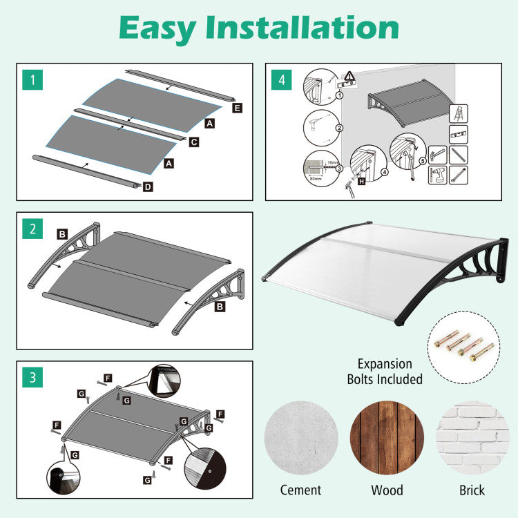 48 x 40 Inch Outdoor Front Door Window Awning Door Canopy Exterior