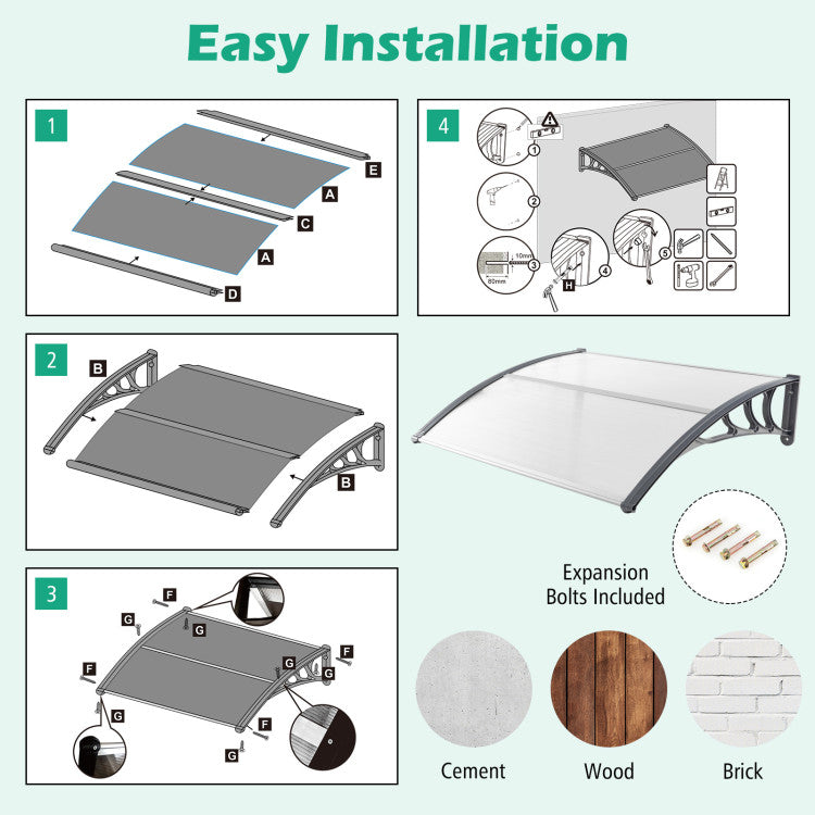 48 x 40 Inch Outdoor Front Door Window Awning Door Canopy Exterior