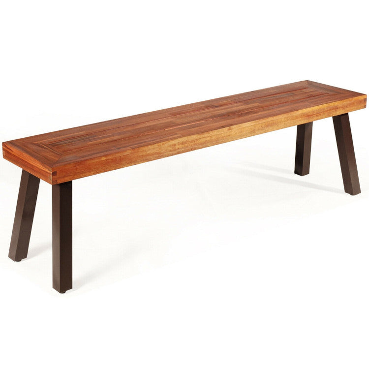 Outdoor Patio Acacia Wood Dining Bench Seat with Steel Legs