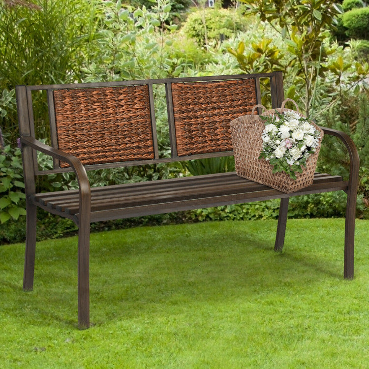 Outdoor Patio Garden Bench with Steel Frame for Park and Garden