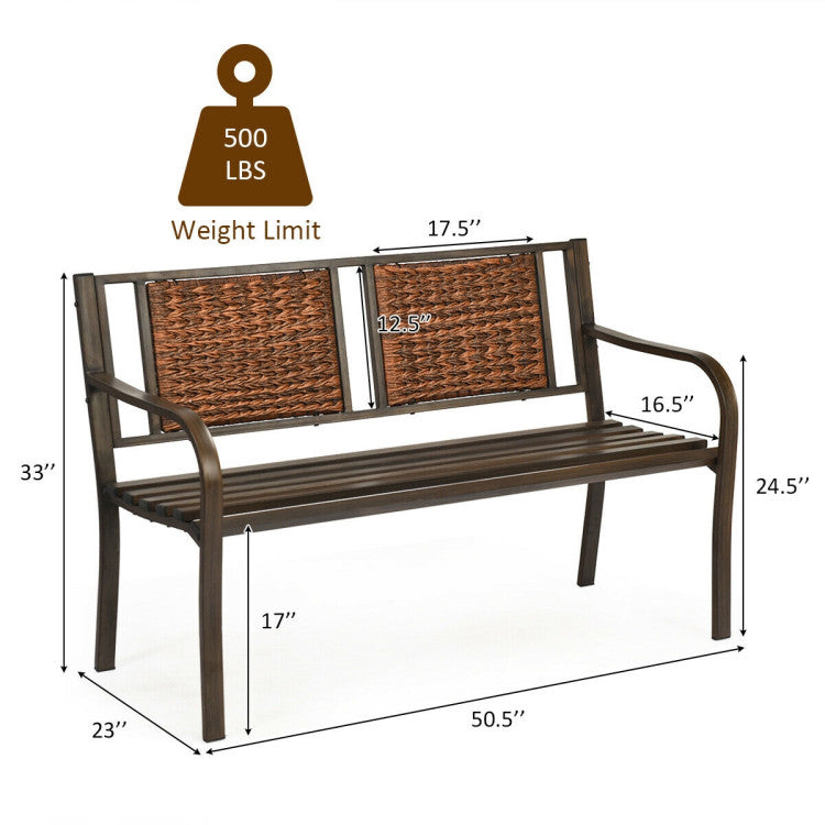 Outdoor Patio Garden Bench with Steel Frame for Park and Garden