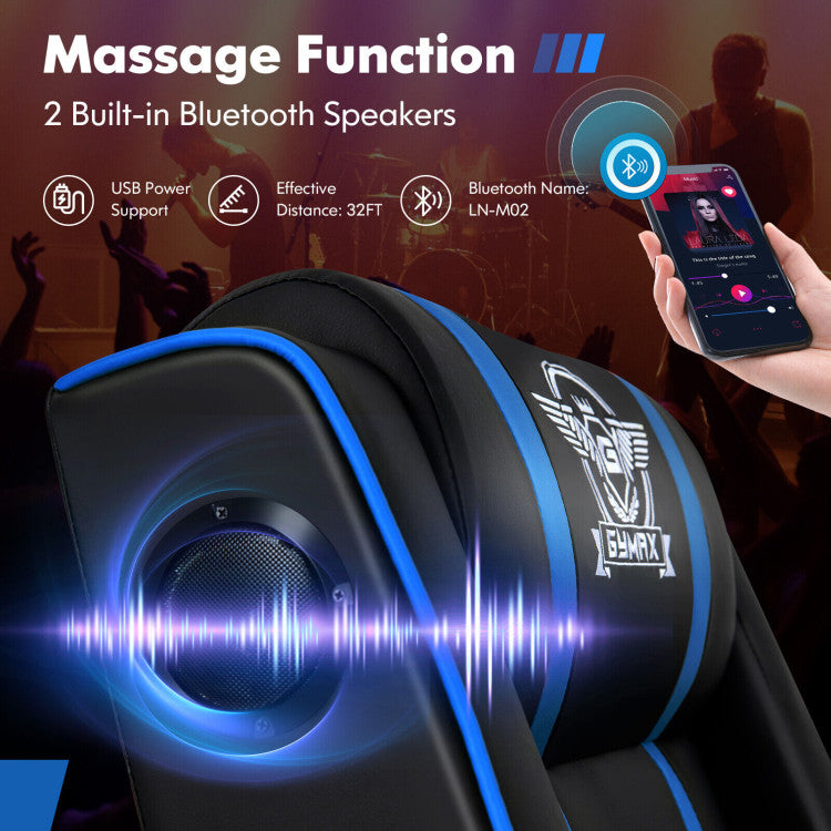 PU Leather Adjustable Massage Gaming Recliner Chair with Bluetooth Speakers