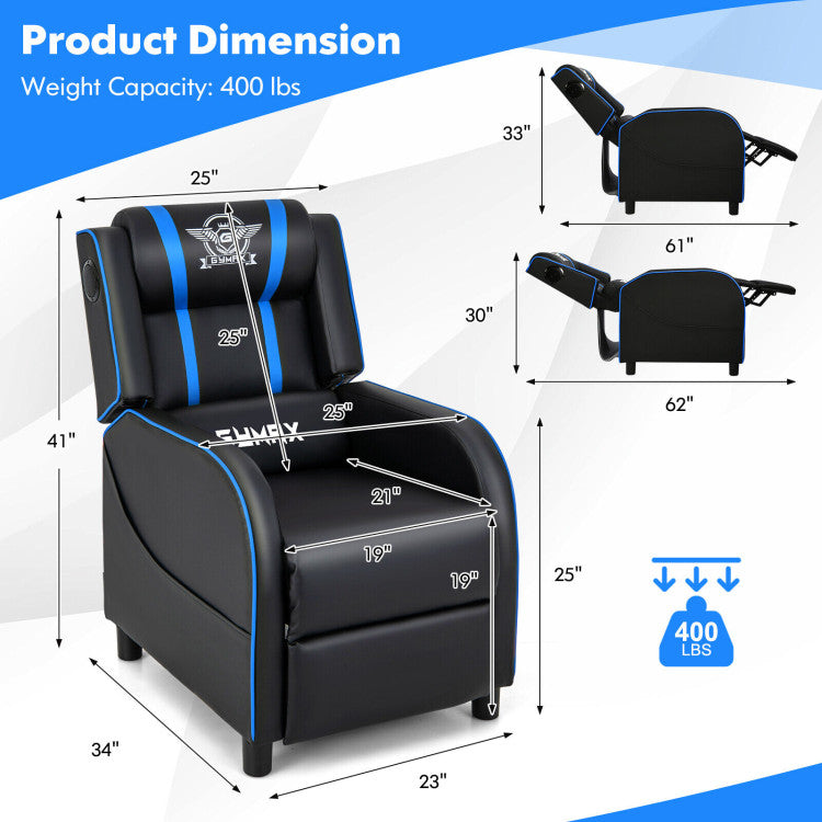 PU Leather Adjustable Massage Gaming Recliner Chair with Bluetooth Speakers