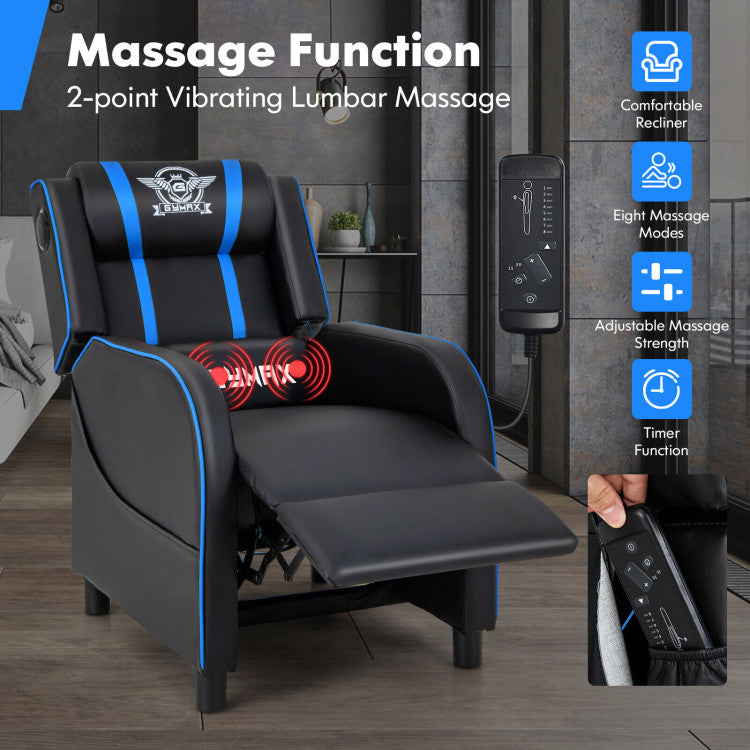 PU Leather Adjustable Massage Gaming Recliner Chair with Bluetooth Speakers