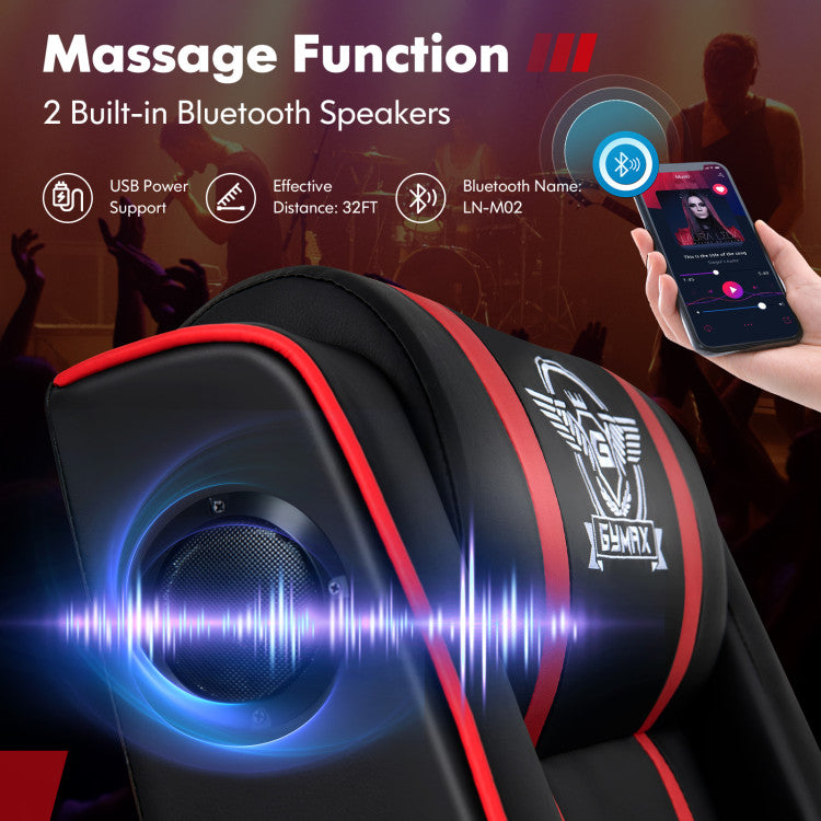 PU Leather Adjustable Massage Gaming Recliner Chair with Bluetooth Speakers